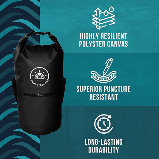 Waterproof Dry Bag with 2 Adjustable Straps, Waterproof Backpack, Essential Camping Accessories, Black, 23.2in x 9.45in - Size 20L