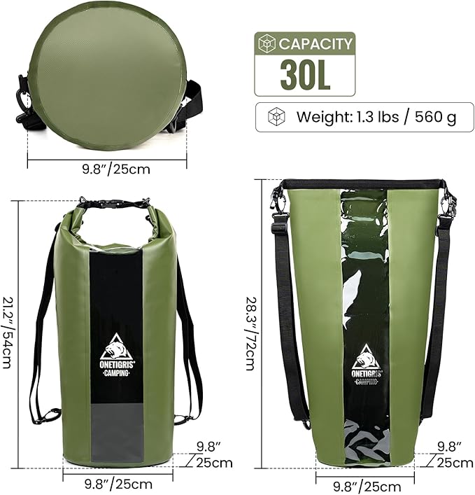 OneTigris Waterproof Backpack, 30L Dry Bag Roll Top Backpack Keeps Gear Dry with Transparent Window, Shoulder Strap for Kayaking, Rafting, Boating, Swimming, Camping, Hiking, Beach, Fishing