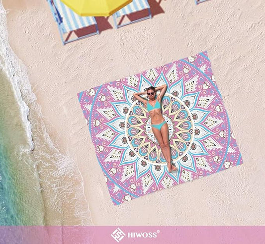 Beach Blanket Waterproof Sandproof Oversized 95”x 80”,Sand Free Beach Mat with Corner Pockets,Portable Mesh Bag for Beach Festival,Picnic,Travel and Outdoor Camping (Rosepink Blue)