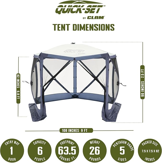 CLAM Quick Set Venture 9 by 9 Ft Portable Canopy Shelter, Blue + Clam Quick Set Screen Hub Tent Wind & Sun Panels, Accessory Only, Blue (3 Pack)