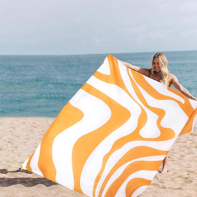 Yellow Beach Blanket, Sand Free Waterproof Outdoor Beach Mat with 4 Stakes & Pockets, 78''×86'' Large Sandproof Foldable Picnic Blanket with Portable Bag for Camping, Travel, Hiking