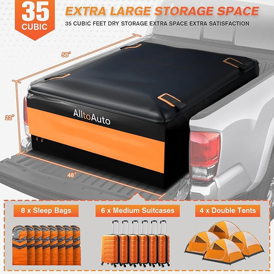 Truck Bed Cargo Bag Plus, 35 Cubic Feet (58''x48''x22''), 100% Waterproof 600D Heavy Duty, Fits Any Truck, Simple and Convenient for Installation