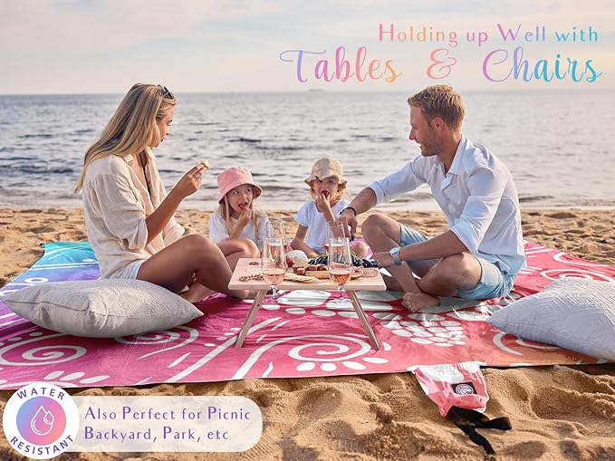 WEKAPO Beach Blanket Waterproof Sandproof Oversized Extra Large Sand Free Beach Mat with Stakes, Storage Bag - Essentials for Outdoor Beach, Picnic (Pinkish Purple Sea Turtle, 11 X 9 FT (1~10 Person))