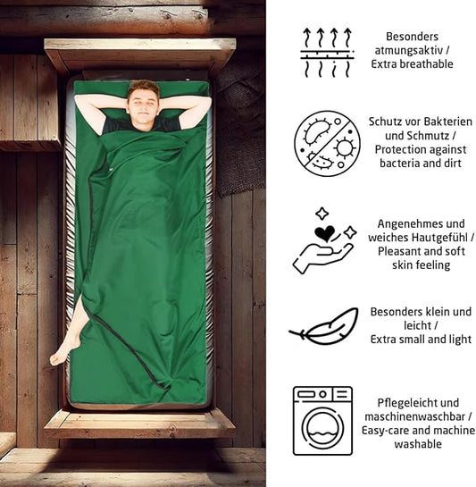 Sport 2-in-1 Sleeping Bag Liner and XL Sized Travel Sheet - Ultra Lightweight Sleep Liner Double Travel Bed Sheet - Inlett Inlay