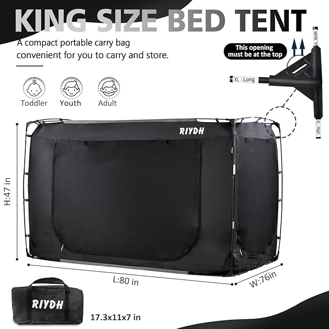 Bed Tent Bed Canopy King Size Tents for Adult and Kids- Original Design Portable Dream Tent Indoor Sleeping Tents 80% Blackout with 3 Doors Breathable Big Space Tents