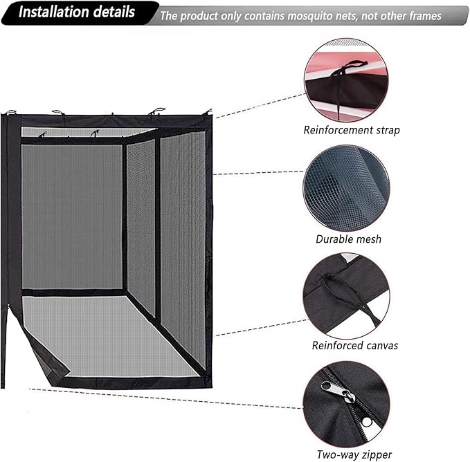 10x10 Mosquito Netting for Patio Camping Gazebo/Pop Up Canopy Tent,Double Door Side Screen Easy Installation Black(Only Mosquito Net No Frame) (Embedded 10x10)
