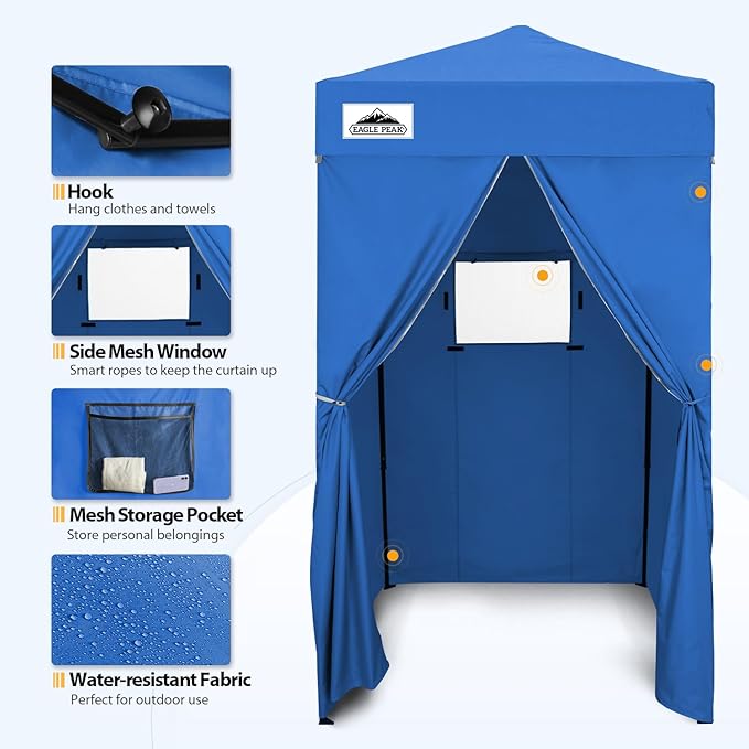 EAGLE PEAK Flex Ultra Compact 4x4 Pop-up Canopy, Sun Shelter, Changing Room, Portable Privacy Canopy Cabana for Pool, Fashion Photoshoots, or Camping, 4x4 ft, Blue