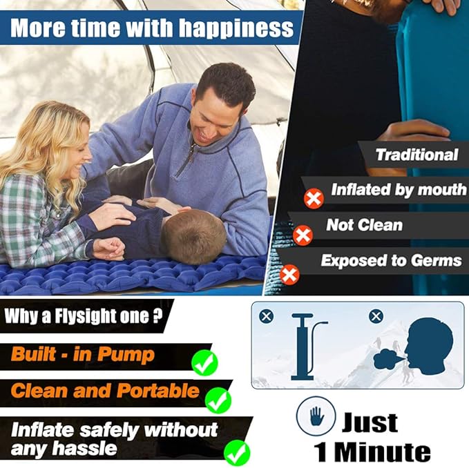 Camping Sleeping Pad for Backpacking Self Inflating Built-in Pump Ultralight Sleeping Pad for Camping with Pillow Durable Waterproof Air Camping Mats for Sleeping Hiking Travelling