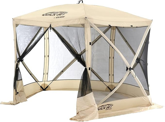 CLAM Quick Set Venture 9 x 9 Ft Portable Outdoor Camping Canopy Shelter, Tan + Clam Quick-Set Screen Hub Tent, Accessory Only, Tan (2 Pack)