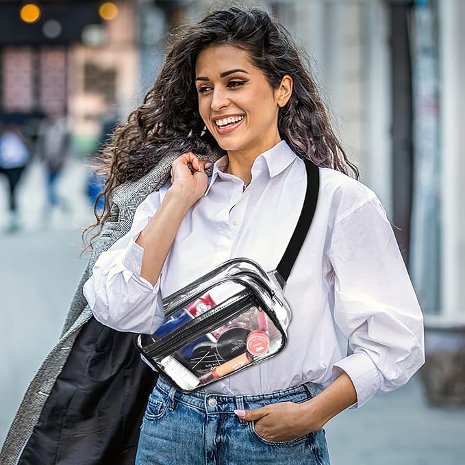 ORIA Clear Fanny Pack, Stadium Approved Waist Pack for Women Men, Waterproof Clear Waist Bag, Transparent Adjustable Belt Bag for Sports, Travel, Beach