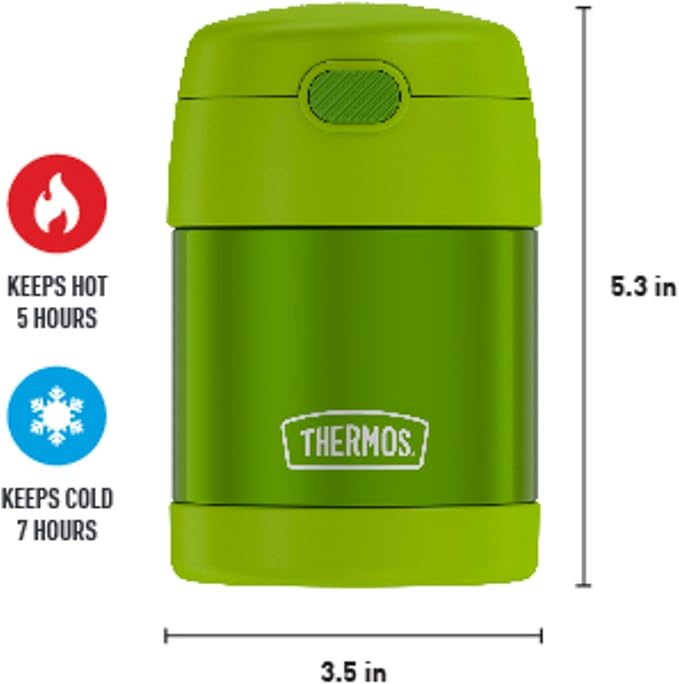 THERMOS FUNTAINER Insulated Food Jar, 10 Ounce, Kid Friendly Food Jar with Foldable Spoon, Lime