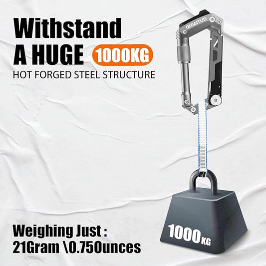 Carabiner Multitool with Pocket Knives, 8-in-1 EDC Carabiners, Serrated Knife, Rope Cutter, Screwdriver, Can Bottle Opener, Ruler, Folding Knife for Camping Hiking, Gifts for Men (Grey)