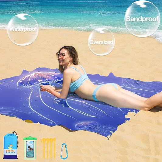 BYDOLL Beach Blanket 78''X81'' 4-7 Adults Oversized Lightweight Waterproof Sandproof Blanket for Beach Large Picnic Mat Travel Camping