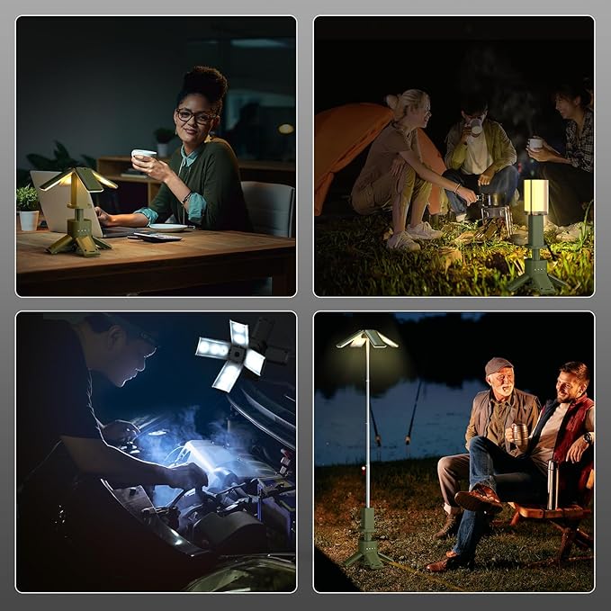 Telescopic Camping Lights Rechargeable 14000 mAh Led Multifunction Magnetic Lanterns Job Site Lighting Cordless Dimmable Camping Tent Lamp Portable Power Supply 6000LM IPX5 Waterproof (Green)