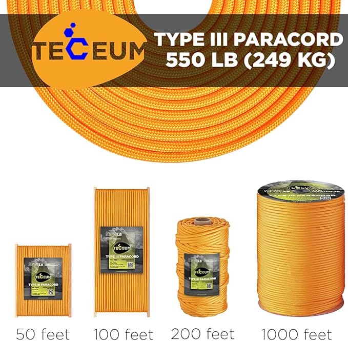 TECEUM Heavy Duty Rope 1000 – 1000ft / 200ft / 100ft / 50ft – 40+ Colors – Utility Rope for Survival & Camping Gear – Nylon String, Camping Rope, para Cord, Utility Nylon Rope, Tent Cord
