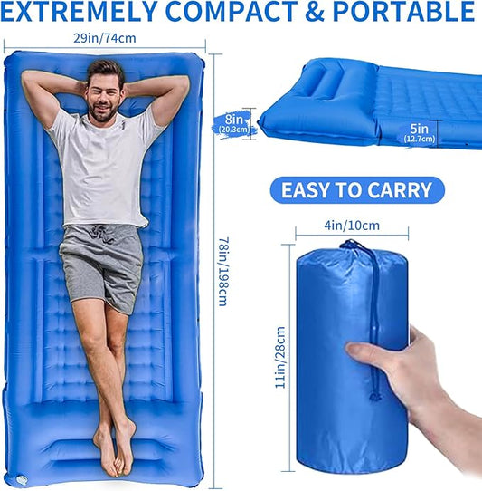 78in x 29in x 5in Camping Sleeping Pad, Upgraded Durable Waterproof Compact Traveling Air Mattress, Built-in Foot Pump, Ultralight Inflatable Sleeping Mat for Backpacking, Hiking