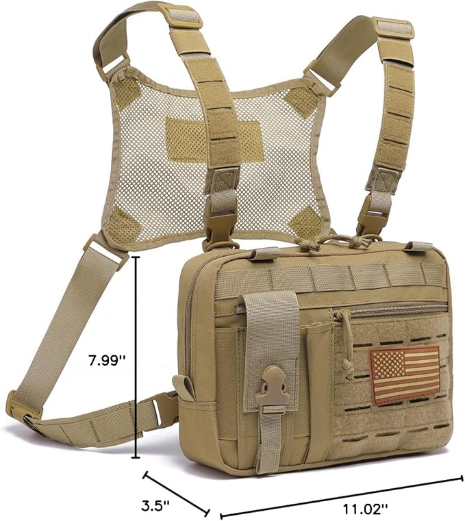 Tactical Molle Admin Pouch of Laser Cut Design,Medical EMT Organizer with Phone Pouch,EDC EMT Pack IFAK Tool Holder with US Patch (Large Brown with Harness)