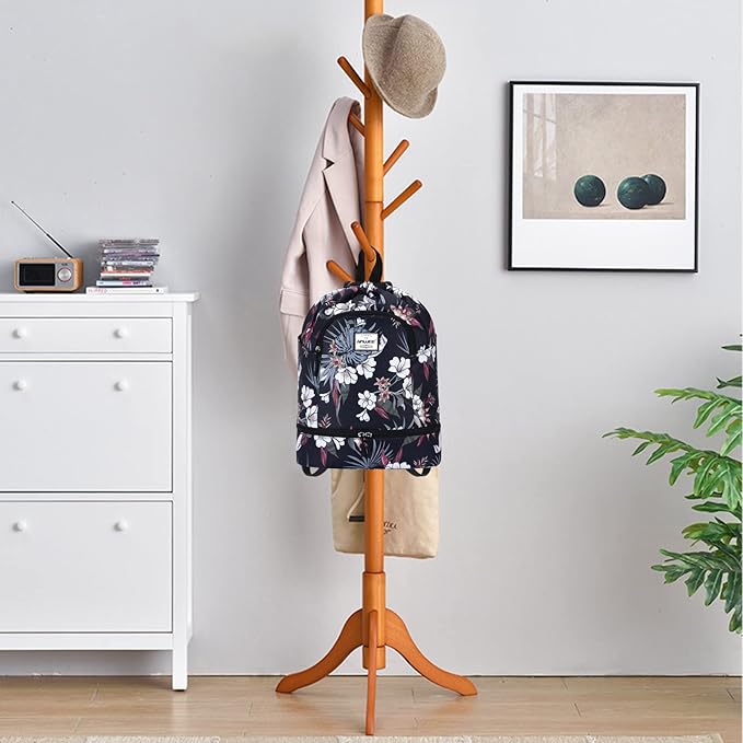 Dry Wet Drawstring Backpack with Shoe Compartment for Women Adjustable Gym Bag