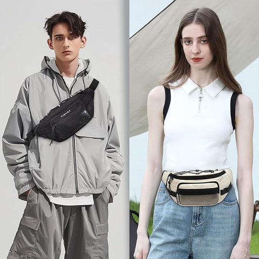 TINYAT Fanny Pack for Men Women Multifunction Waist Packs Large Crossbody Bum Bag with Zipper Waterproof Chest Bag for Hiking