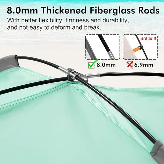 WhiteFang Beach Tent Anti-UV Portable Sun Shade Shelter for 3/4/6/8 Person, Extendable Floor with 3 Ventilating Mesh Windows Plus Carrying Bag, Stakes and Guy Lines