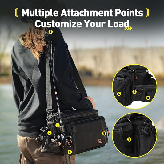 Small Fishing Bag with Rod Strap, Small Tackle Bag – Tackle Boxes & Gear,Portable & Lightweight, Move Freely, Cast Smoothly - Fishing Gifts for Men (Large - Black)