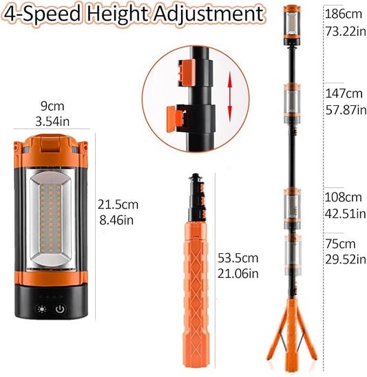 Rechargeable LED Camping Light with Detachable Tripod, 10000mAh Cordless Work Light with Adjustable 3 LED Lamp Heads, Dimmable Magnetic Lamp for Garage, Camping, Outdoor Emergencies, Orange