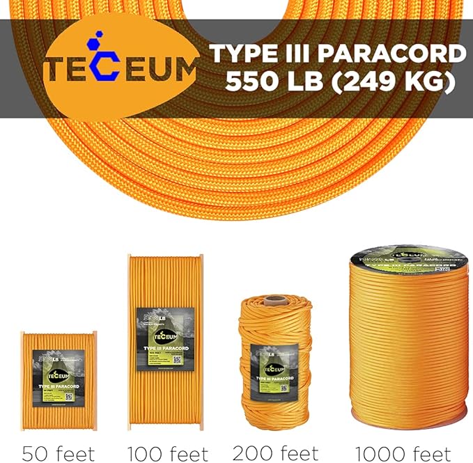 TECEUM Heavy Duty Rope 1000 – 1000ft / 200ft / 100ft / 50ft – 40+ Colors – Utility Rope for Survival & Camping Gear – Nylon String, Camping Rope, para Cord, Utility Nylon Rope, Tent Cord