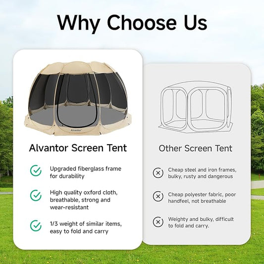 Alvantor Screen House Gazebo, 6-10-15 Person Pop Up Igloo Screened Canopy Tent with Mosquito Netting Sides, Instant UV Resistant Sun Shelter for Garden, Patio, Backyard