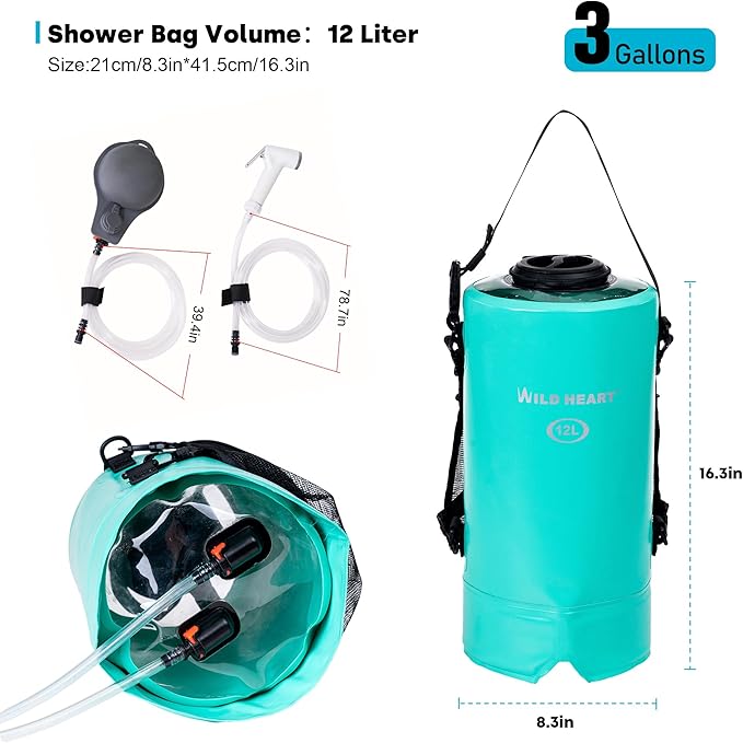 WILD HEART Camping Shower 22L/ 12L Portable Shower for Camping with Pressure Foot Pump and Hose - Solar Shower Bag Backpack for Camping, Road Trip & Outdoor Use