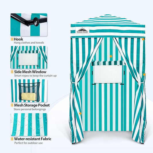 EAGLE PEAK Flex Ultra Compact 4x4 Pop-up Canopy, Sun Shelter, Changing Room, Portable Privacy Canopy Cabana for Pool, Fashion Photoshoots, or Camping, 4x4 ft, White/Light Blue