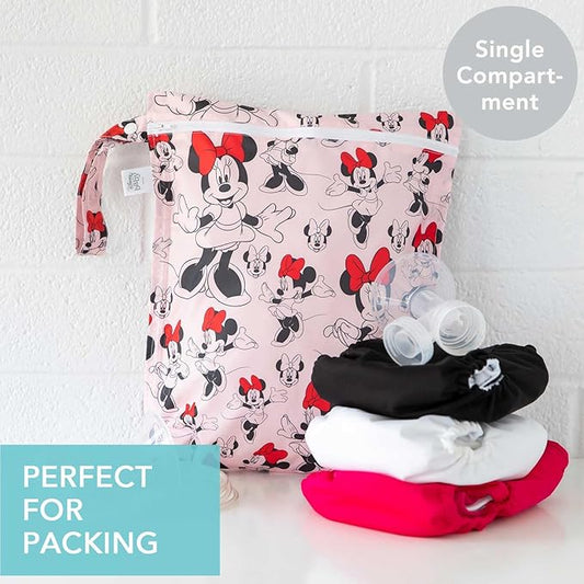 Bumkins Disney Waterproof Wet Bag for Baby, Travel, Swim Suit, Cloth Diapers, Pump Parts, Pool, Beach, Gym Clothes, Toiletry, Hook to Stroller, Daycare, Zip Reusable Wetdry Packing Pouch, Mickey Mouse