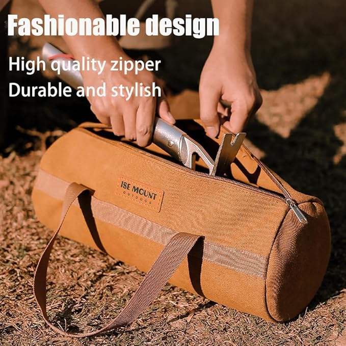 Tent Stakes Bag,Canvas Camping Storage Bags Essentials Accessories Tools Hiking Hunting Gear(Brown 40CM)