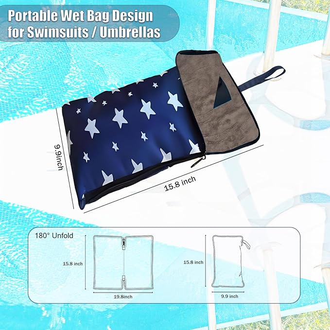 Wet Dry Bags with Embedded Towel Portable Sack Bags with Oxford zipper for Swimsuit Umbrella Wet Cloth
