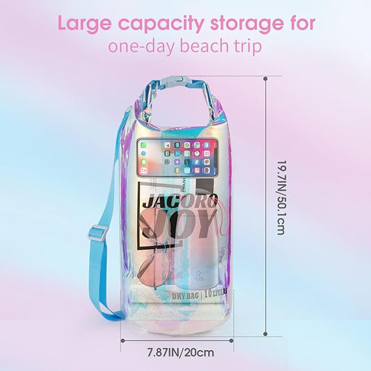 10L Dry Bag Iridescent TPU Waterproof Beach Bag for Kayaking Boating Swimming Rafting