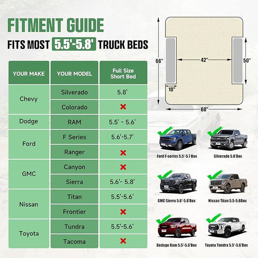 Truck Bed Air Mattress, Full Size Truck Beds, Inflatable Air Mattress with Air Pump 2 Pillows, Carry Bag, Pickup Bed Mattress for Chevrolet Silverado, Dodge Ram, Ford, Green