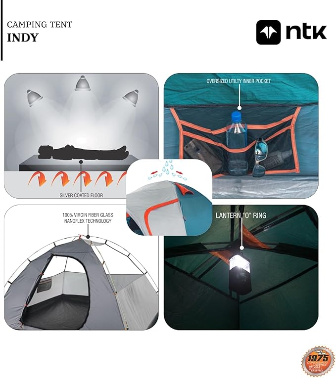 NTK Indy GT 4/6/8 Person Outdoor Tent for Camping | Extended Front & Canopy | 100% Waterproof Dome & Breathable Mesh | 3 Season Easy Setup Tent