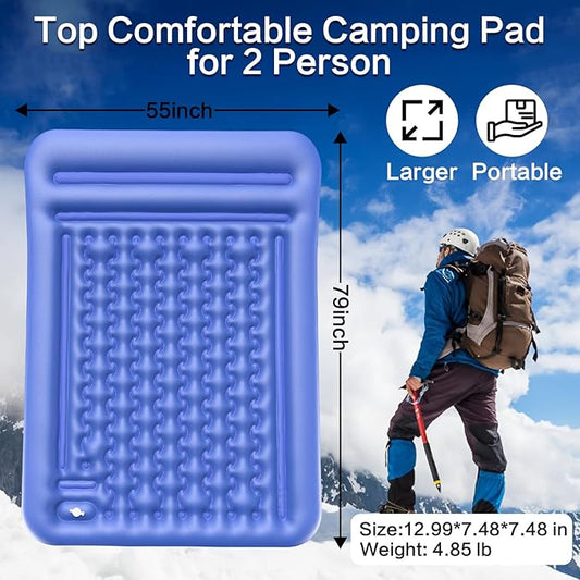 Double Sleeping Pad for Camping, Extra Thick 5 Inch Self-Inflating 2 Person Camping Mattress,with Built-in Foot Pump, Insulated Inflatable Camping Mat for Backpacking, Hiking, Tents & Winter