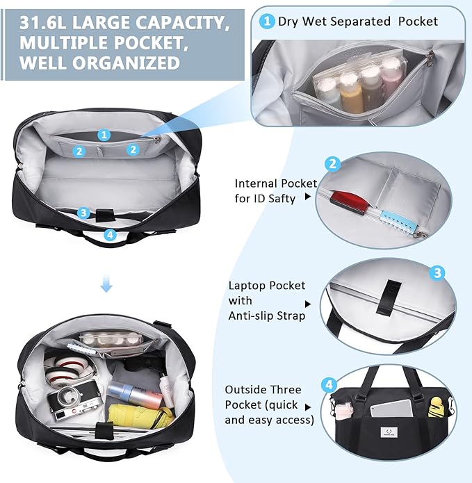 Gym bag for Women, Travel Duffel Bags with Trolley Sleeve, Weekender Overnight Bag, Carry on Tote Bag Dance Bag