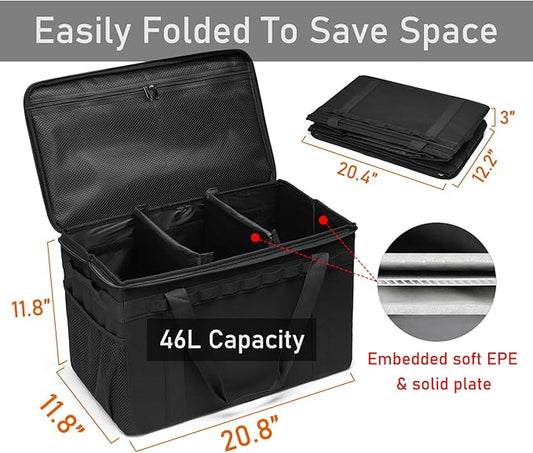 Tactical Camping Storage Bag - 46L Utility Tote Bag Trunk Organizer (Black)