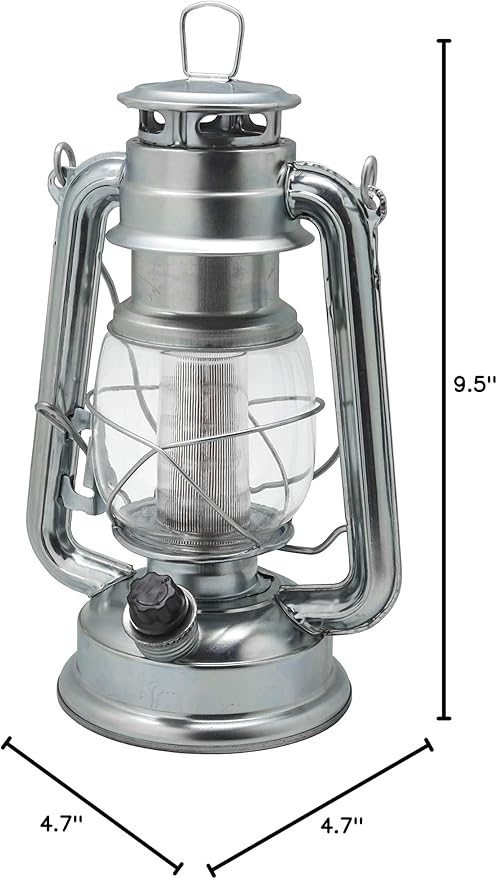 YAKii LED Vintage Metal Hanging Hurricane Lantern - 12 LED Dimmer Switch Cold White Battery Operated for Power Outage Indoor Camping Lighting Outdoor Brooklyn (Silver 2 Pack)