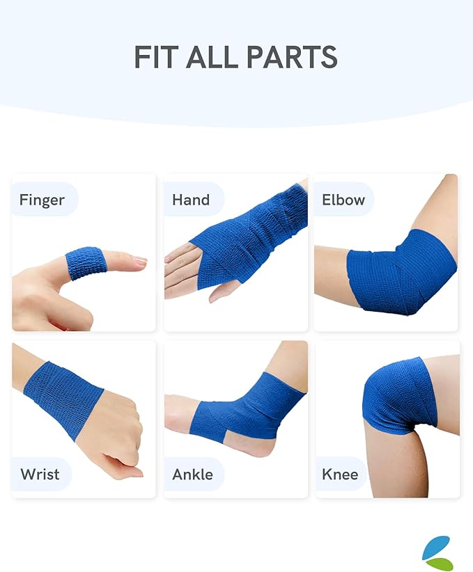 FriCARE Self Adhesive Bandage Wrap, Medical Tape in First Aid Kit, Cohesive Bandages for Wounds Sport Vet, FSA/HSA Eligible, 2 Inches X 5 Yards 6 Rolls, Navy Blue