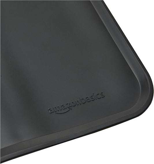 Amazon Basics Waterproof Anti-Slip Silicone Cat & Dog Food Mat, Pet Mats with Raised Edges for Food and Water Bowl to Protect Floors, 24 x 16 Inches, Black, Solid