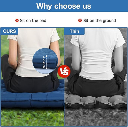 Sleeping Pad for Camping, Ultralight 4.7" Extra-Thick Inflatable Camping mat with Pillow Built-in Foot Pump, Compact Lightweight Air Mattress for Camping Backpacking Hiking Car Travel Tent, Navy Blue