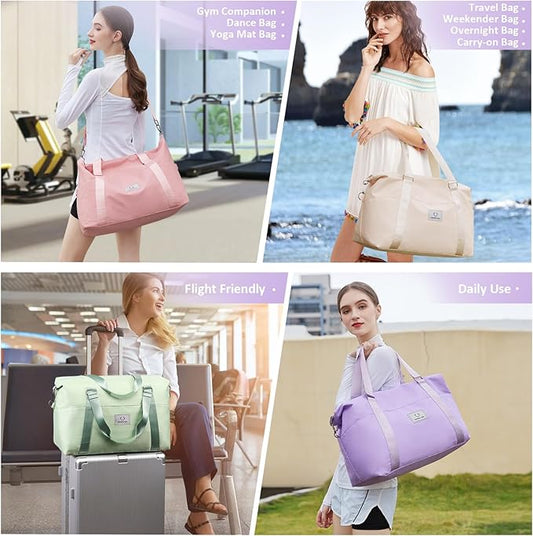 Gym bag for Women, Travel Duffel Bags with Trolley Sleeve, Weekender Overnight Bag, Carry on Tote Bag Dance Bag