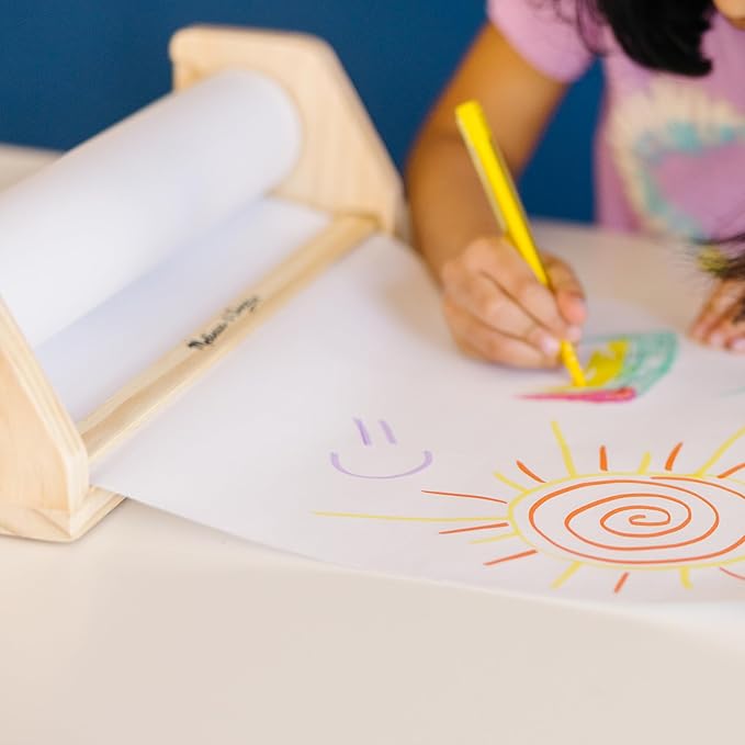 Melissa & Doug Wooden Tabletop Paper Roll Dispenser With White Bond Paper (12 inches x 75 feet) Drawing For Kids Art, Craft Roll For Kids