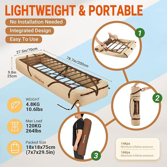 KingCamp Air Mattress Frame, Portable Inflatable Camping Cot Base Heavy Duty Bed Frame for Outdoor Travel & Home Tent (Bed Only, Air Pump and Mattress Not Included)