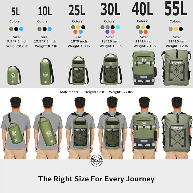 STOVER 5/10/25/30/40/55L Waterproof Dry Backpack- XL Floating Dry Bag for Kayaking, Travel, Tubing, Hiking, Fishing, Camping, Motorcycles, the Beach, Heavy-Duty Roll Top Men/Women (Yellow)