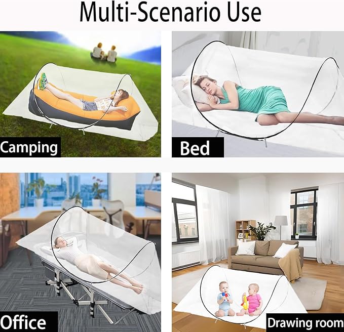 CMINGJ Large Pop Up Mosquito Tent, Portable Foldable Mosquito Net for Bed Camping Travel Patio,Mosquito Net for Adults Baby (78 * 39 * 27inch) (Black Adjustable Size)