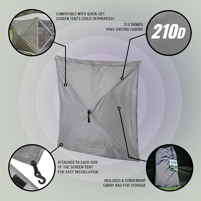 CLAM Quick Set Traveler 6 x 6 Ft Portable Outdoor 4 Sided Canopy, Gray + CLAM Quick Set Screen Hub Tent Wind & Sun Panels, Accessory Only, Gray