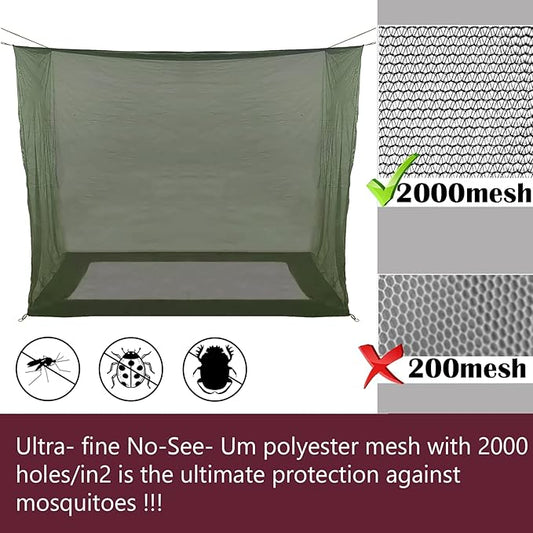 Aventik No-See-Um Premium Rectangular Camping Mosquito Net, The Ultra-Fine Mesh Olive-Green Easy to Carry&Easy Installation for Double Bed, Hammocks or Camping Use (82x65x69in/208x165x175cm)